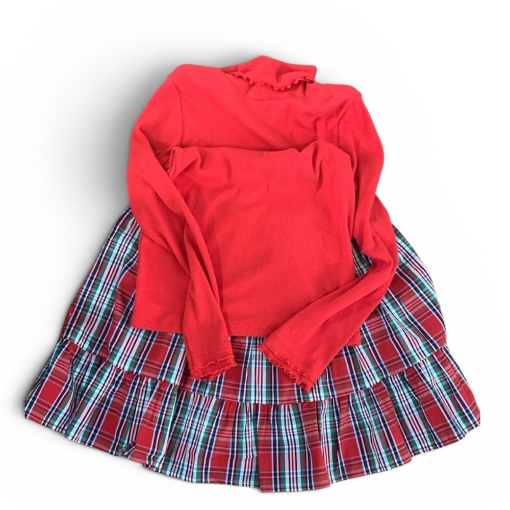 Crown & Ivy Girls Plaid Skirt Set Size XL 12-14 Holiday Christmas Outfit